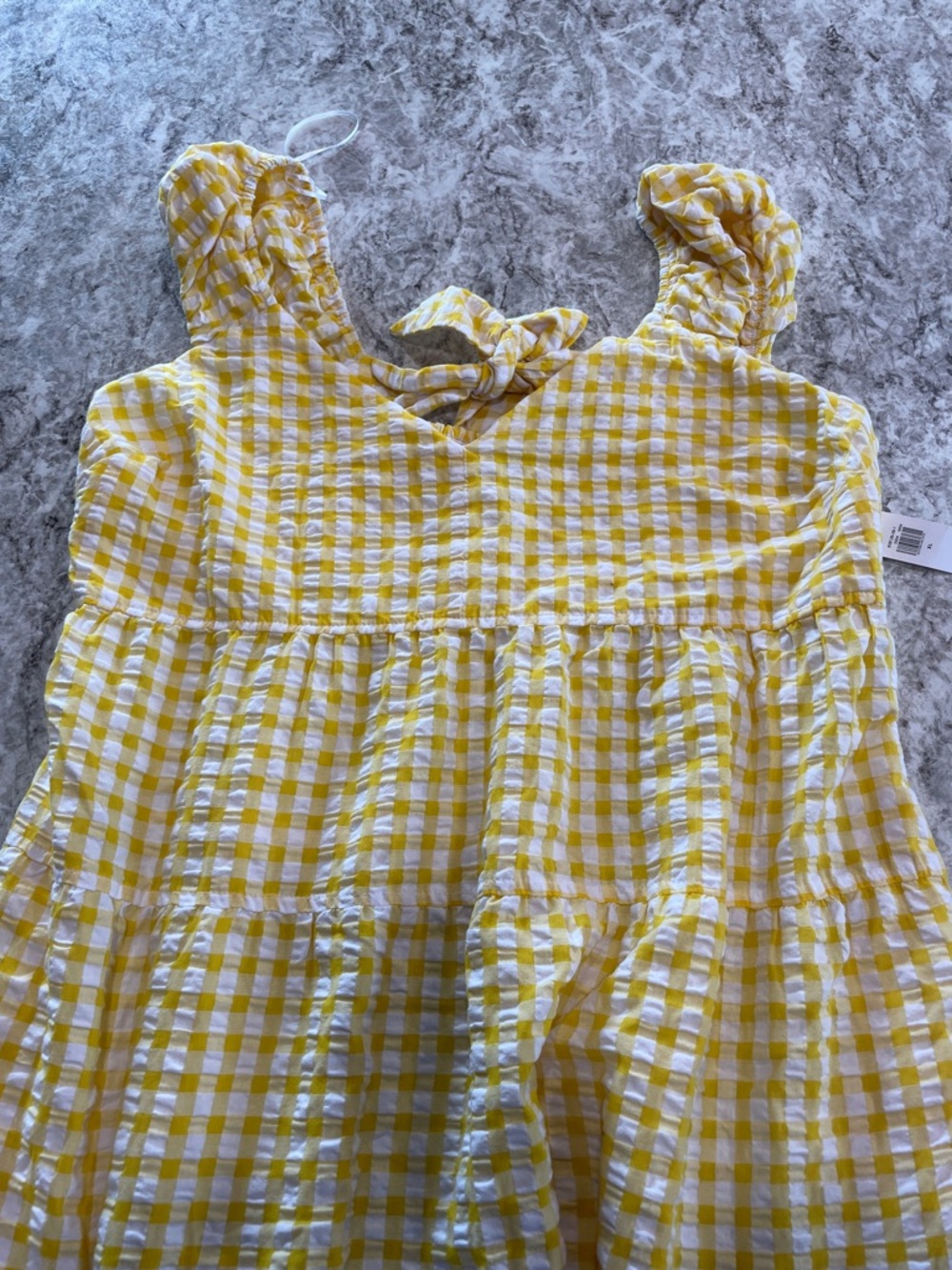 NWT Old Navy Women's Yellow Gingham Fit & Flare Tiered Seersucker Maxi Dress XL - Picture 5 of 10